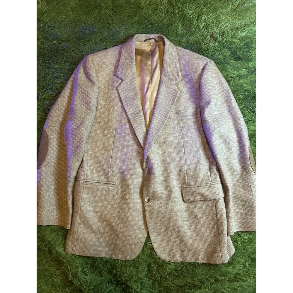 Gallery by Haggar Blazer Men 44 Tan Wool Academic Elbow Patches Sport Coat READ